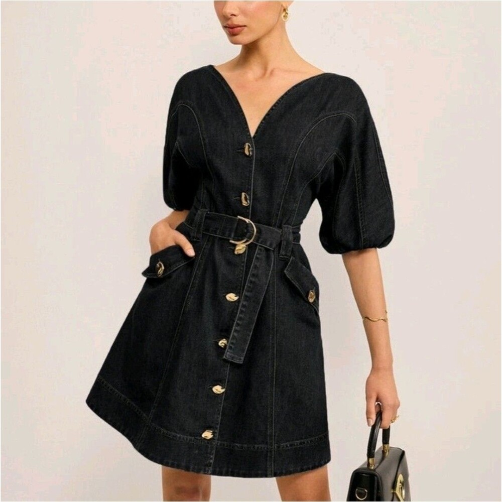 Commense NWT Blue Button-Down Pocketed Belted Den… - image 3